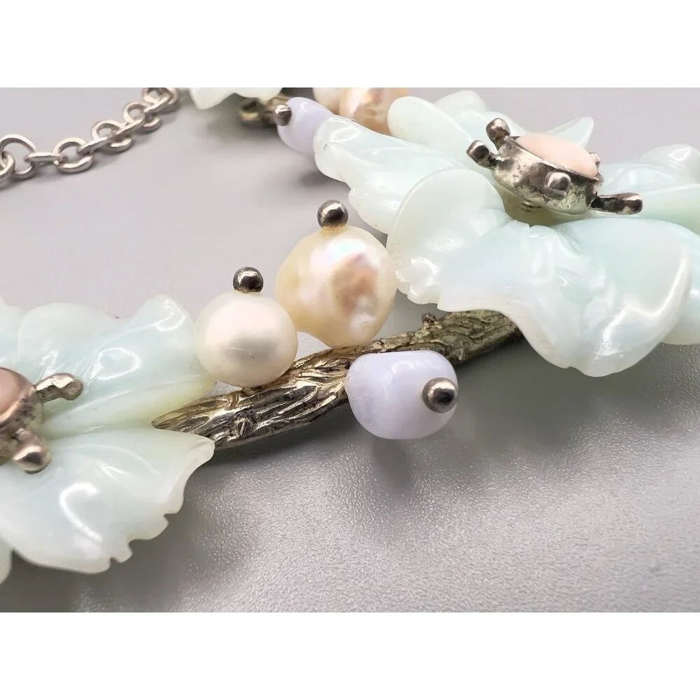 Whitney Kelly Sterling Silver Jade Flowers & Pearl Accents Necklace - Picture 3 of 14